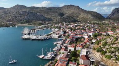 Aerial View of Bozburun Harbor and Sailboats in Marmaris, Turkey