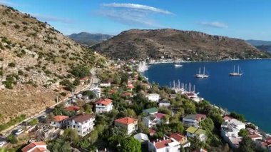 Aerial View of Bozburun Harbor and Sailboats in Marmaris, Turkey