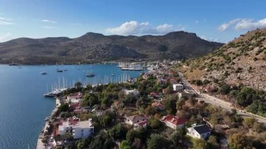 Aerial View of Bozburun Harbor and Sailboats in Marmaris, Turkey