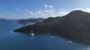 Aerial View of Bozburun Harbor and Sailboats in Marmaris, Turkey