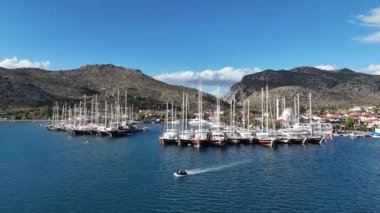 Aerial View of Bozburun Harbor and Sailboats in Marmaris, Turkey