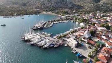 Aerial View of Bozburun Harbor and Sailboats in Marmaris, Turkey