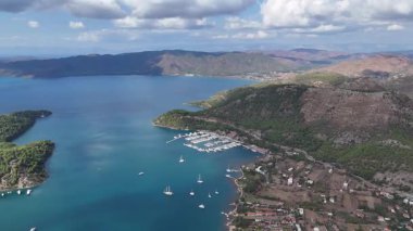 Aerial View of Kizkumu Beach and Sailboats in Marmaris, Turkey