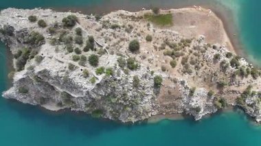 Aerial View of Kizkumu Beach and Sailboats in Marmaris, Turkey