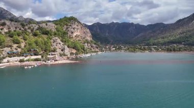 Aerial View of Kizkumu Beach and Sailboats in Marmaris, Turkey