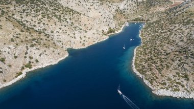 Aerial View of Serce Harbor and Sailboats in Marmaris, Turkey