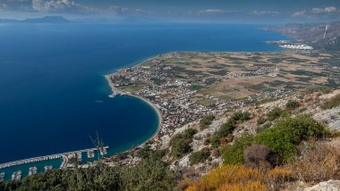 Aerial View of Oren Coastline and Marina in Milas, Turkey