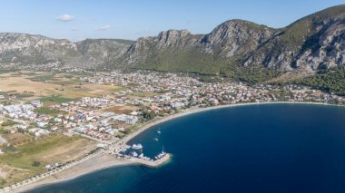 Aerial View of Oren Coastline and Marina in Milas, Turkey