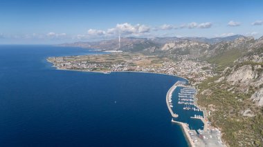 Aerial View of Oren Coastline and Marina in Milas, Turkey