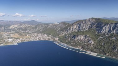 Aerial View of Oren Coastline and Marina in Milas, Turkey