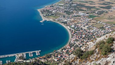 Aerial View of Oren Coastline and Marina in Milas, Turkey