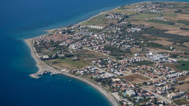 Aerial View of Oren Coastline and Marina in Milas, Turkey
