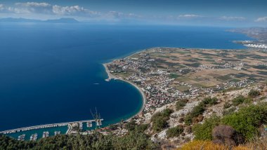 Aerial View of Oren Coastline and Marina in Milas, Turkey