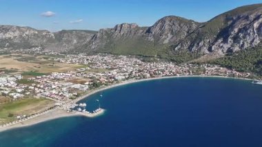 Aerial View of Oren Coastline and Marina in Milas, Turkey