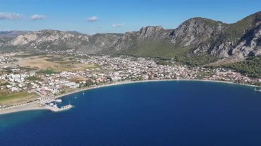 Aerial View of Oren Coastline and Marina in Milas, Turkey