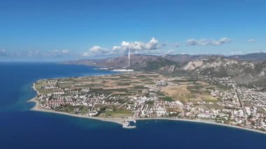 Aerial View of Oren Coastline and Marina in Milas, Turkey