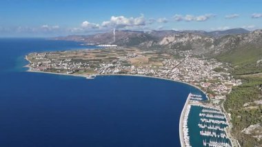 Aerial View of Oren Coastline and Marina in Milas, Turkey