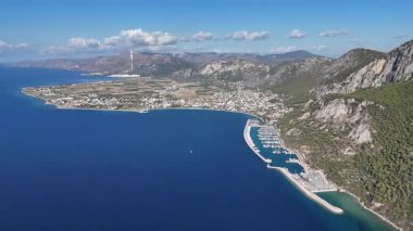 Aerial View of Oren Coastline and Marina in Milas, Turkey