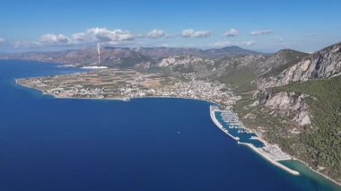 Aerial View of Oren Coastline and Marina in Milas, Turkey