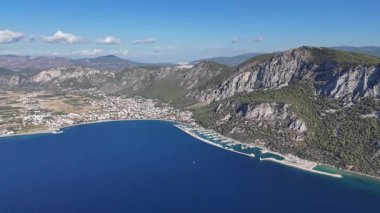 Aerial View of Oren Coastline and Marina in Milas, Turkey