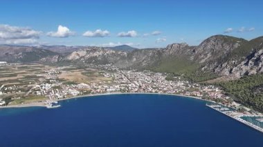 Aerial View of Oren Coastline and Marina in Milas, Turkey