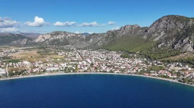 Aerial View of Oren Coastline and Marina in Milas, Turkey