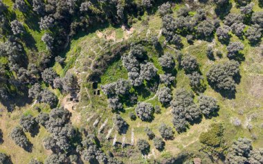 Türkiye 'nin Aydın kentindeki Mastaura Antik Kenti' nin insansız hava aracı görüntüsü, antik kalıntıların, iyi korunmuş Roma amfitiyatrosunun ve yukarıdan çevreleyen manzaranın görüntülerini sergiliyor..
