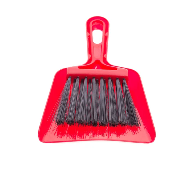 Red brush and plastic dustpan — Stock Photo, Image