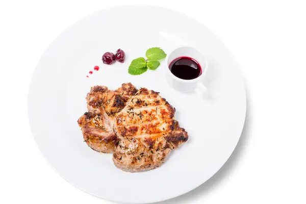 Steak babi panggang dengan saus . — Stok Foto