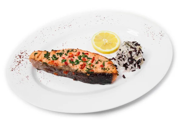 Gegrilde zalmfilet en rijst. — Stockfoto