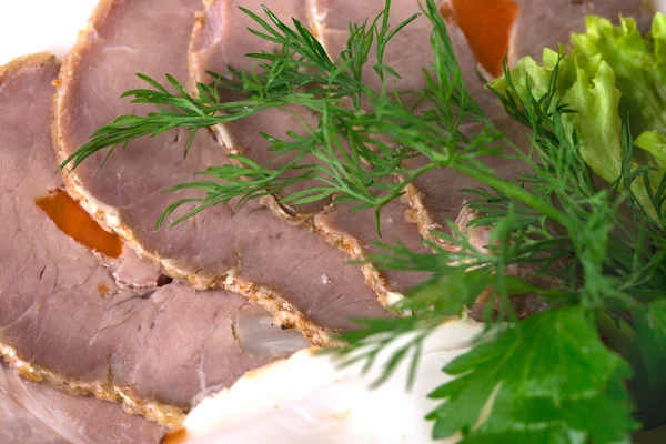 Gesneden varkensvlees van heerlijke gerookte ham. — Stockfoto
