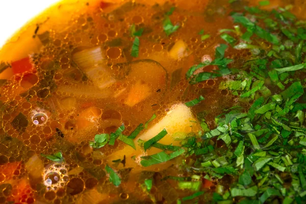Вкусный овощной суп со свежими травами . — стоковое фото