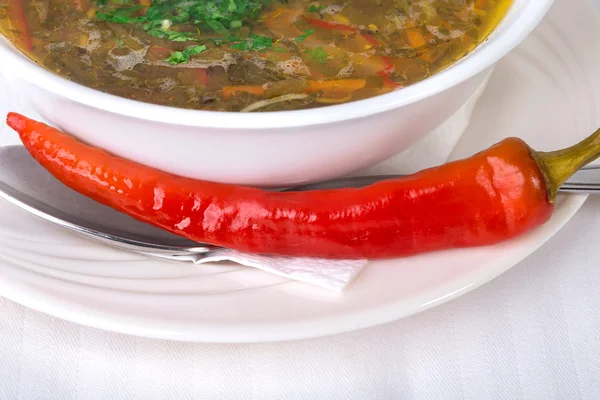 Zbliżenie zupa i czerwonej papryki. — Zdjęcie stockowe
