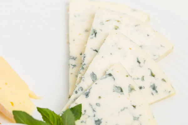 Closeup of delicious sliced roquefort cheese. — Stock Photo, Image