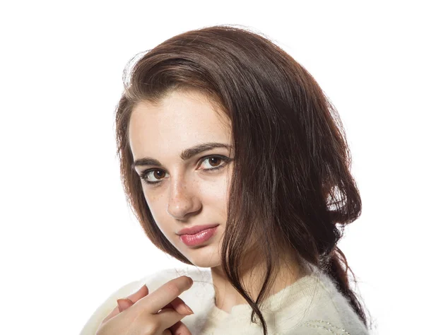 Portrait of young beautiful model with freckles. — Stock Photo, Image