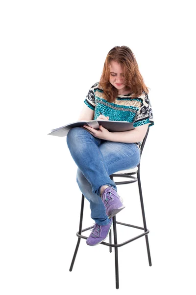 Beautiful redhead plus size model with folder. — Stock Photo, Image