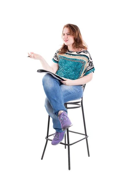 Beautiful redhead plus size model with folder. — Stock Photo, Image