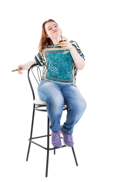 Smiling redhead plus size model with cigar. — Stock Photo, Image