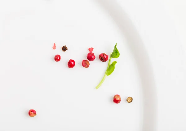 Close-up van vers kruid en rode paprika erwten. — Stockfoto