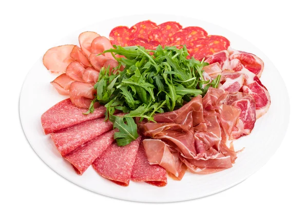 Delizioso piatto di carne con rucola . — Foto Stock