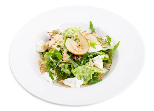 Salada de pêra com queijo de cabra e amêndoas . — Fotografia de Stock