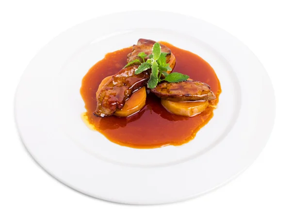 Delizioso foie gras d'oca sulle pere al forno . — Foto Stock