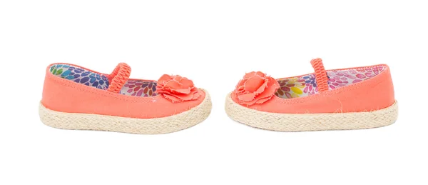 Baby girl orange fabric sneakers. — Stock Photo, Image