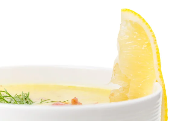 Clam chowred soep met geroosterd spek. — Stockfoto