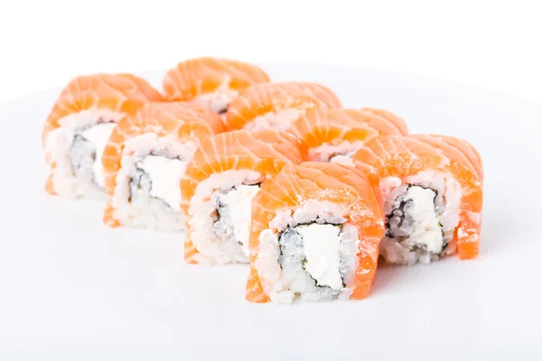 Delicious salmon sushi roll with mayonnaise. — Stock Photo, Image