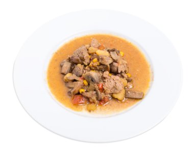 Haşlanmış tavuk karaciğer mantar ve patates.