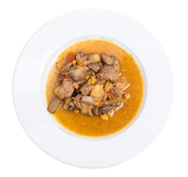 Haşlanmış tavuk karaciğer mantar ve patates.