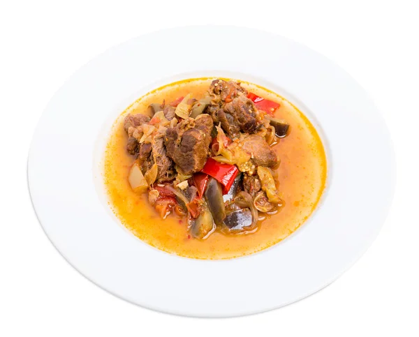 Stewed pork with eggplant and paprika. — Stock Photo, Image