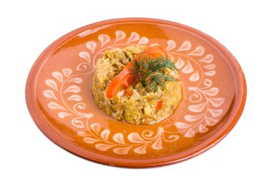 Domates ile kıyılmış patlıcan ızgara.