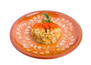 Domates ile kıyılmış patlıcan ızgara.